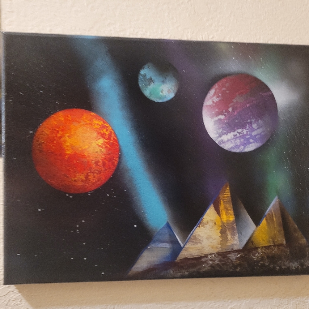 Galaxy, planets, and moons painting on 12X16in. Real canvas.